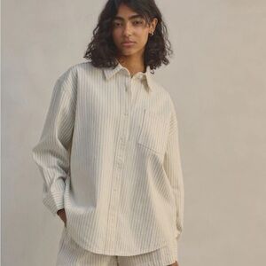 Next White Stripe Relaxed Denim Shirt